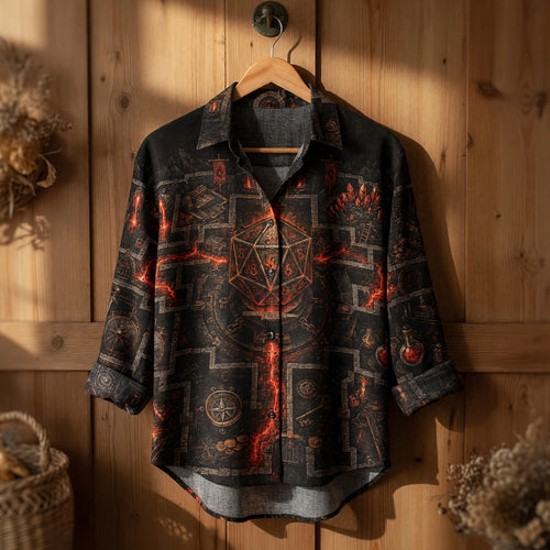 D20 Dungeon Map Linen Shirt - Fantasy RPG Apparel