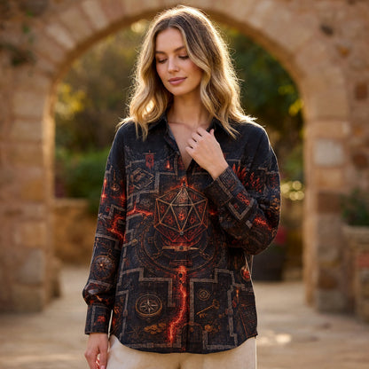 D20 Dungeon Map Linen Shirt - Fantasy RPG Apparel