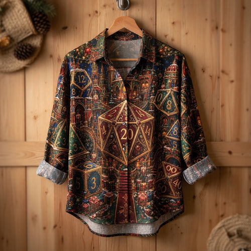 Christmas Dice Linen Shirt - Festive Holiday RPG Apparel