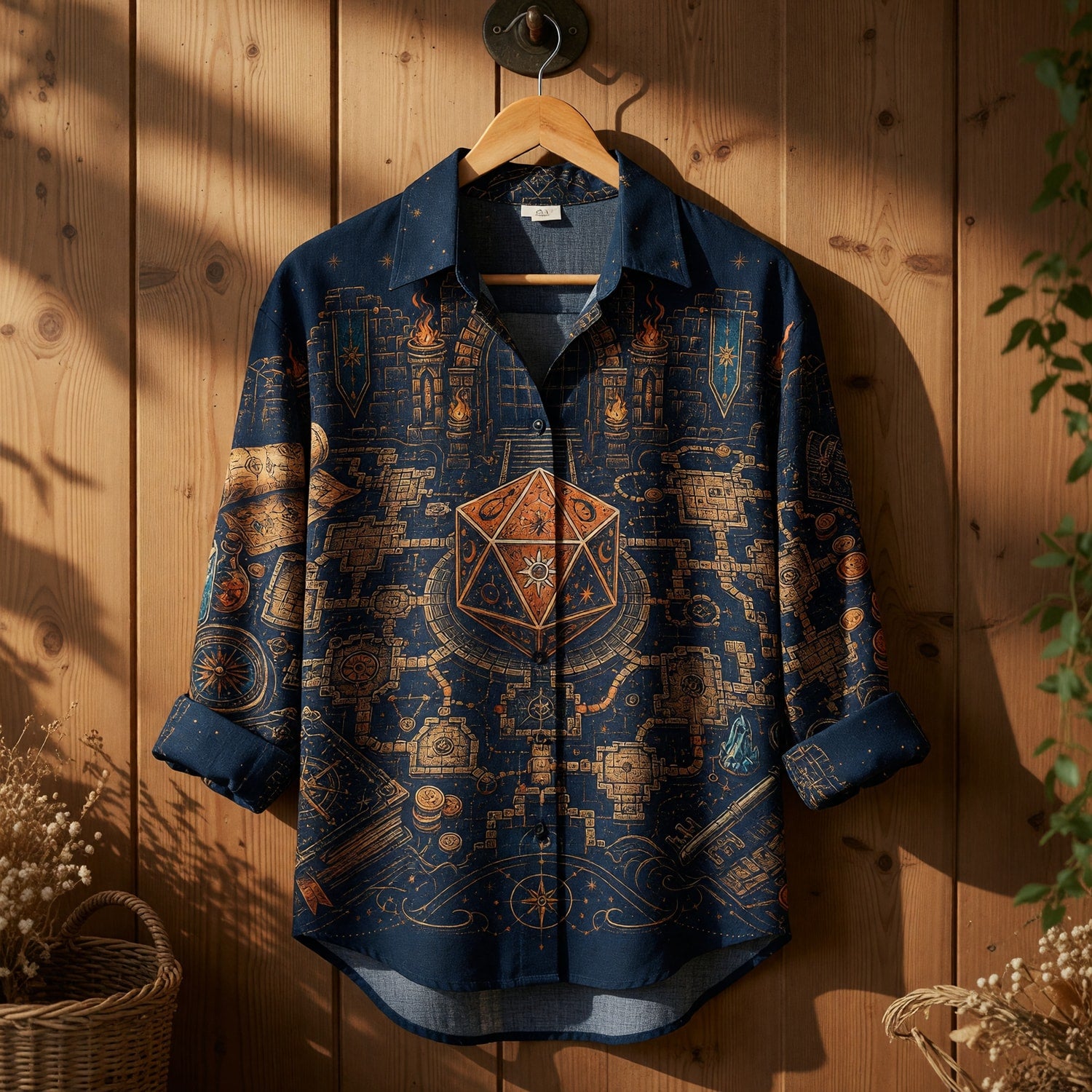 D20 Dungeon Map Linen Shirt - Fantasy RPG Tabletop Apparel
