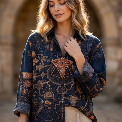 D20 Dungeon Map Linen Shirt - Fantasy RPG Tabletop Apparel