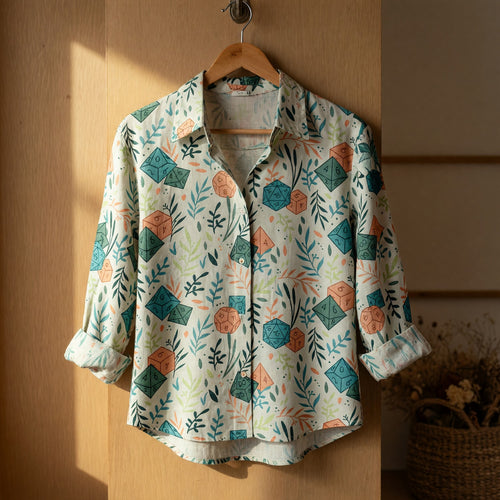 Dice Linen Shirt - Botanical RPG Tabletop Pattern