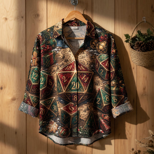 Christmas Dice Linen Shirt - Holiday Tabletop RPG Apparel