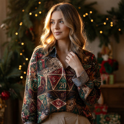 Christmas Dice Linen Shirt - Holiday Tabletop RPG Apparel
