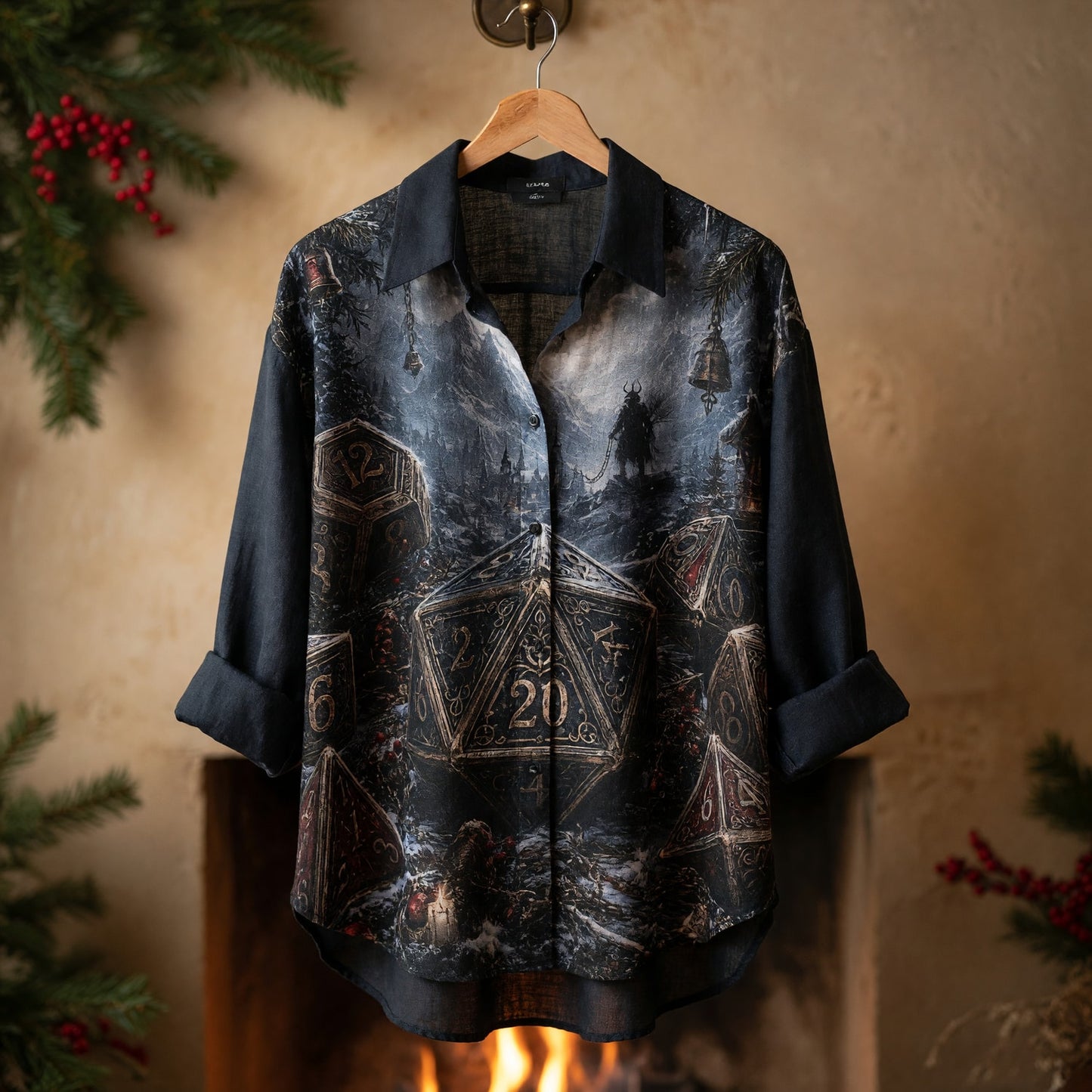 Fantasy Dungeon Dice Linen Shirt - Christmas Fantasy RPG Apparel