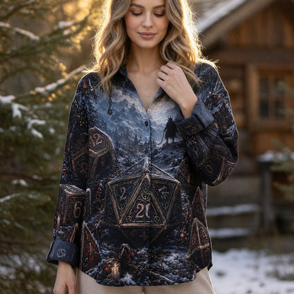 Fantasy Dungeon Dice Linen Shirt - Christmas Fantasy RPG Apparel