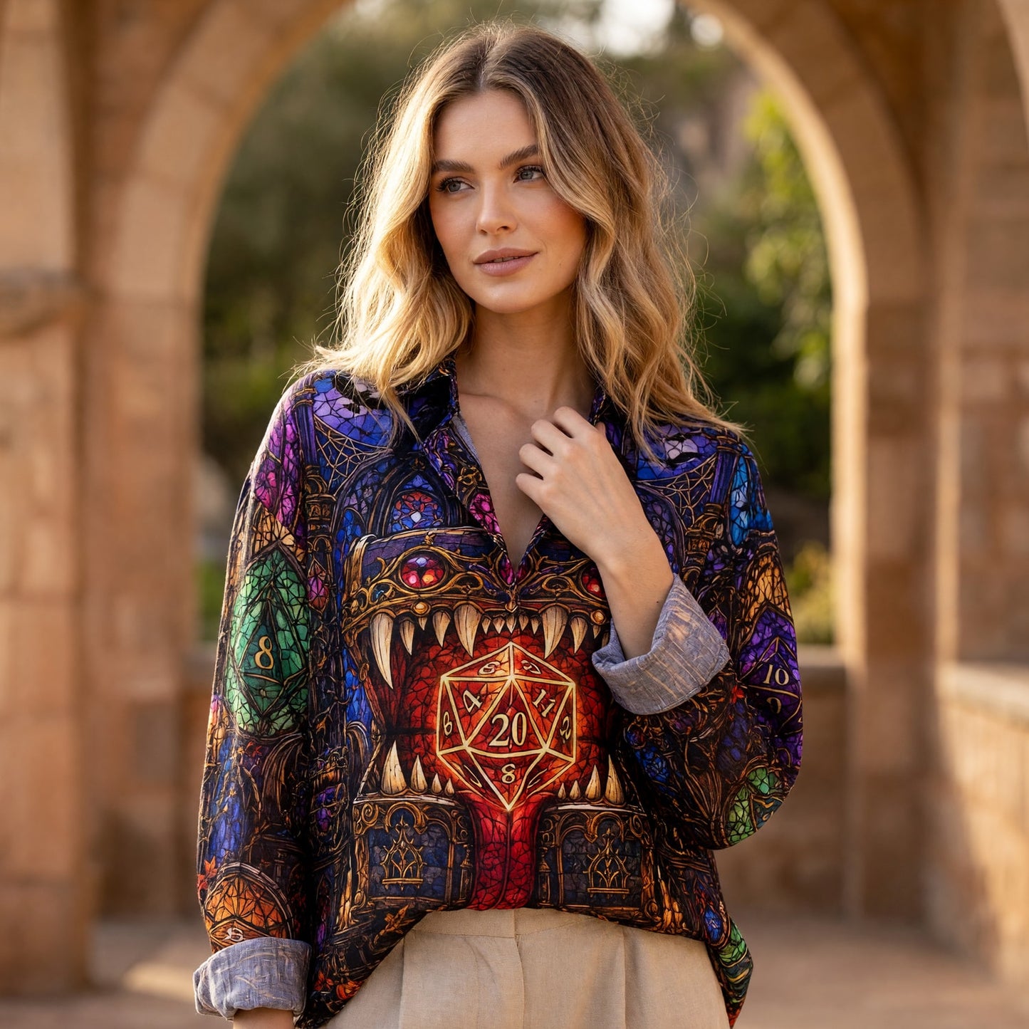 Fantasy Dungeon Mimic Linen Shirt - Dark Fantasy Dice Apparel