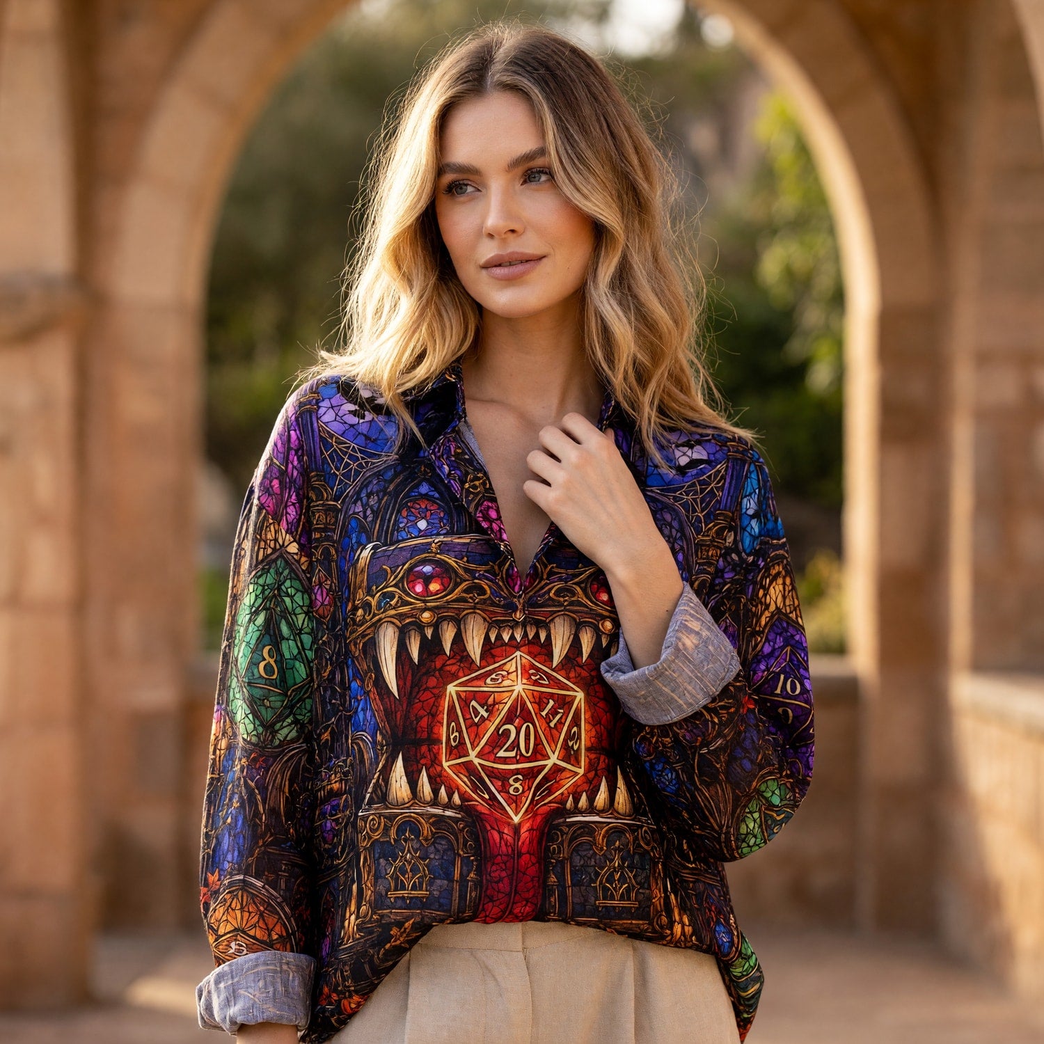 Fantasy Dungeon Mimic Linen Shirt - Dark Fantasy Dice Apparel