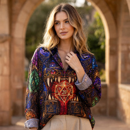 Fantasy Dungeon Mimic Linen Shirt - Dark Fantasy Dice Apparel