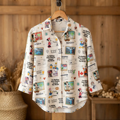 World Park Sip Around The World Linen Shirt - Pour Choices Travel Theme