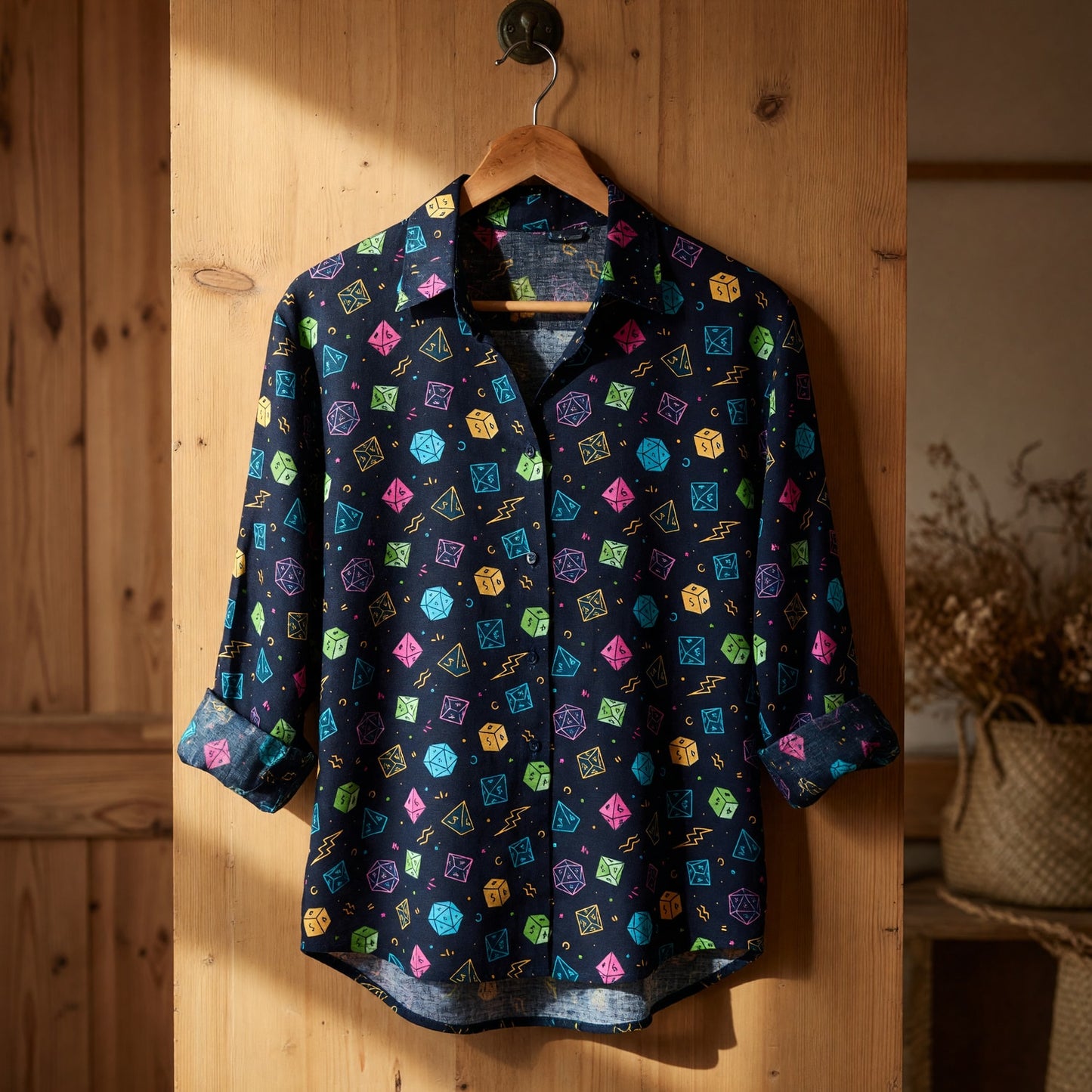 Dice Linen Shirt - Neon RPG Tabletop Gamer Apparel