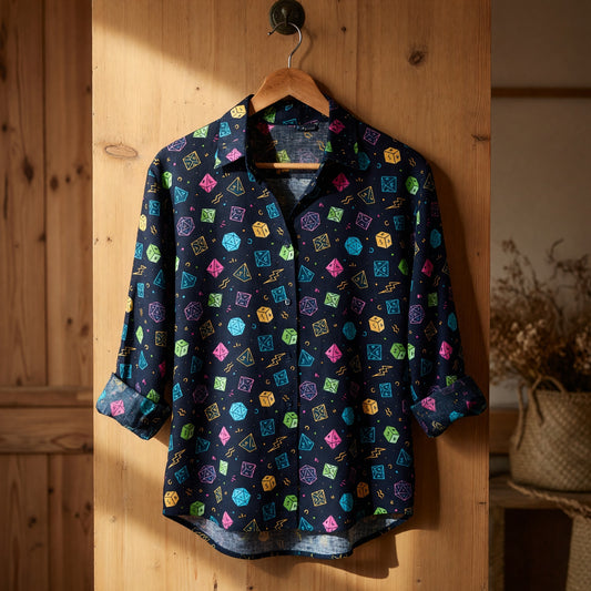 Dice Linen Shirt - Neon RPG Tabletop Gamer Apparel