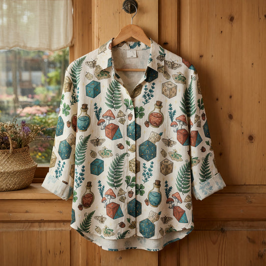 Dice Linen Shirt - Fantasy Mushroom RPG Pattern