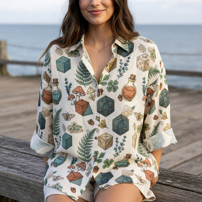 Dice Linen Shirt - Fantasy Mushroom RPG Pattern