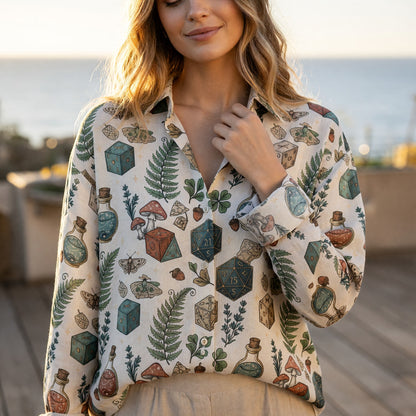 Dice Linen Shirt - Fantasy Mushroom RPG Pattern