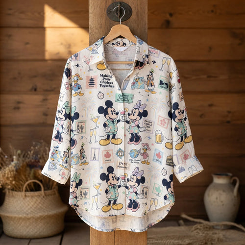 World Park Mouse Linen Shirt - Drink Around The World Vacation