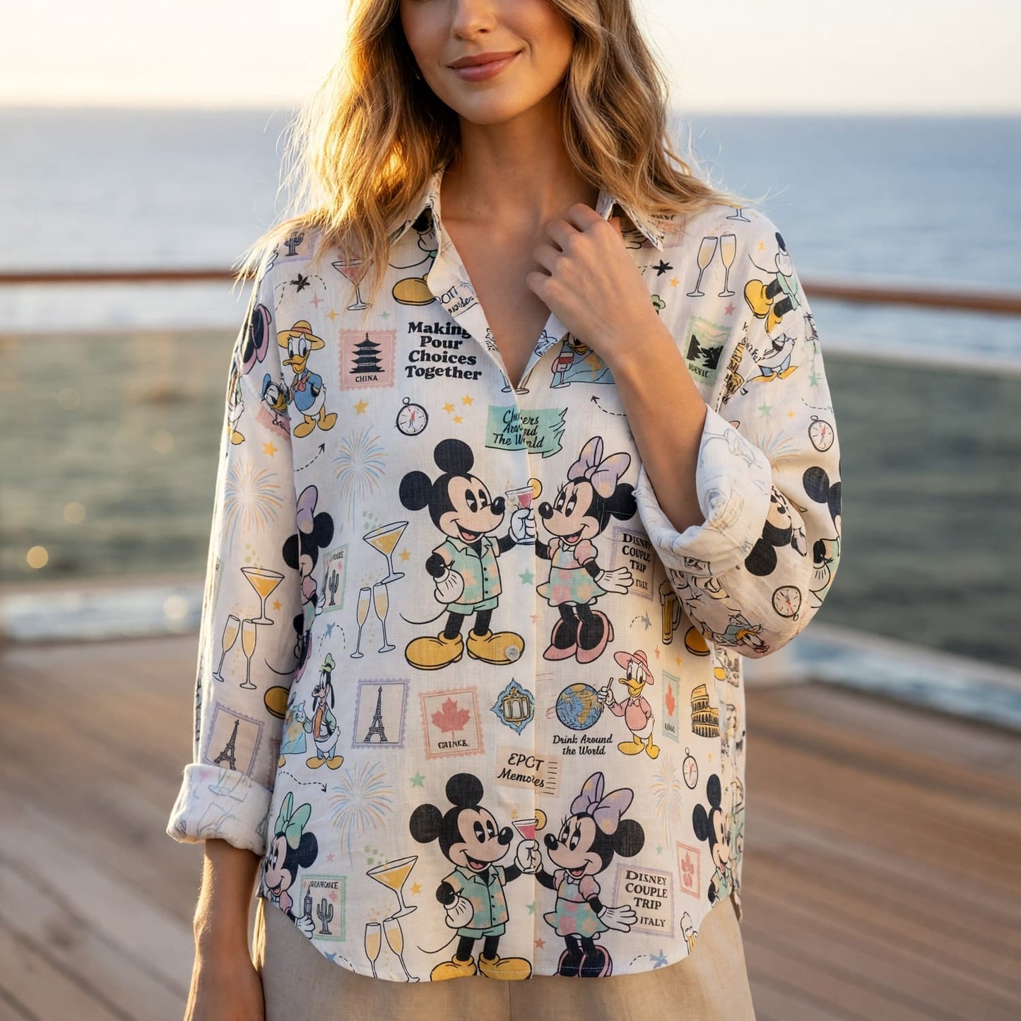 World Park Mouse Linen Shirt - Drink Around The World Vacation