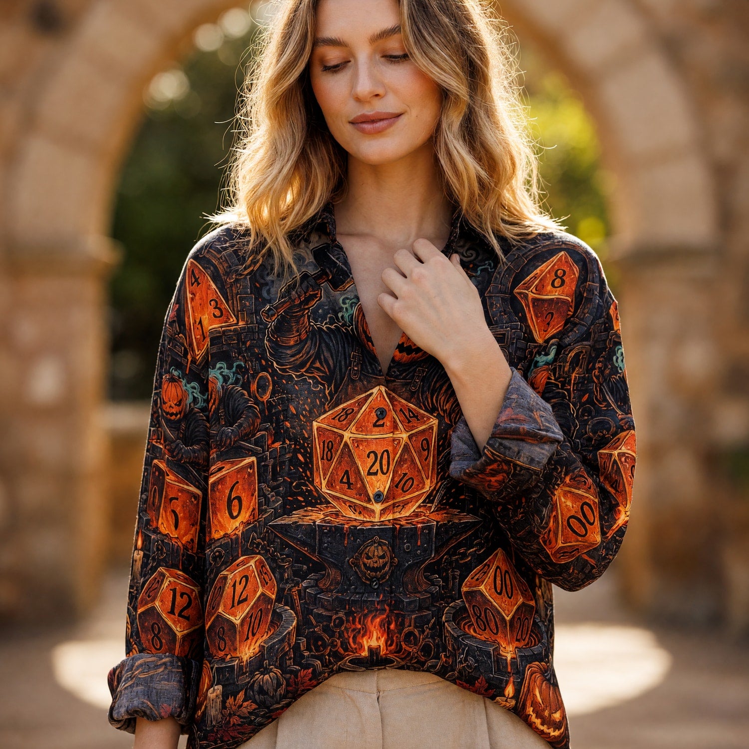 Halloween Dice Linen Shirt - Pumpkin Forge RPG Apparel