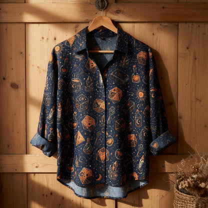 Witchcraft Linen Shirt - Mystic Dice Occult Fantasy Pattern