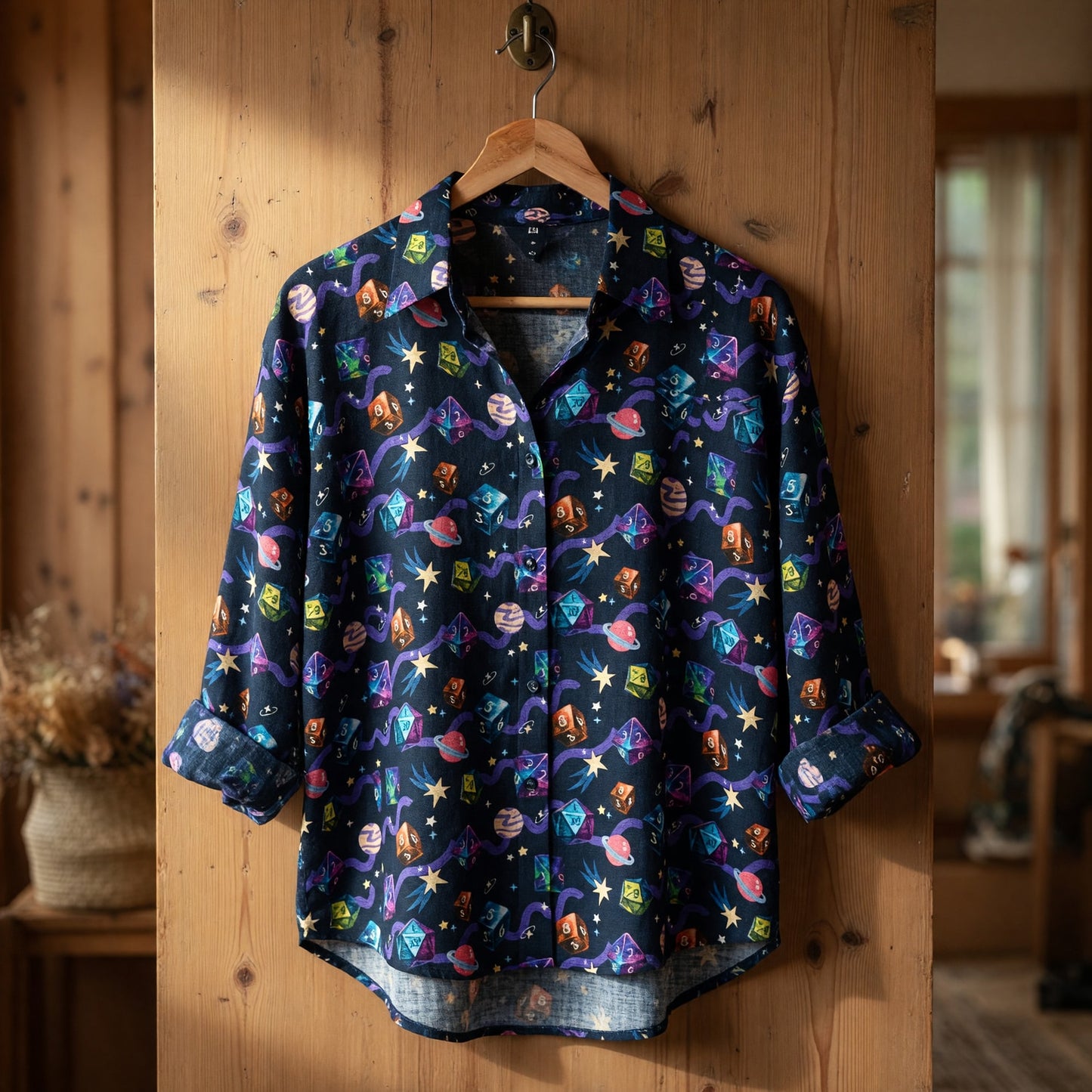 Dice Linen Shirt - Cosmic Space RPG Gaming Apparel