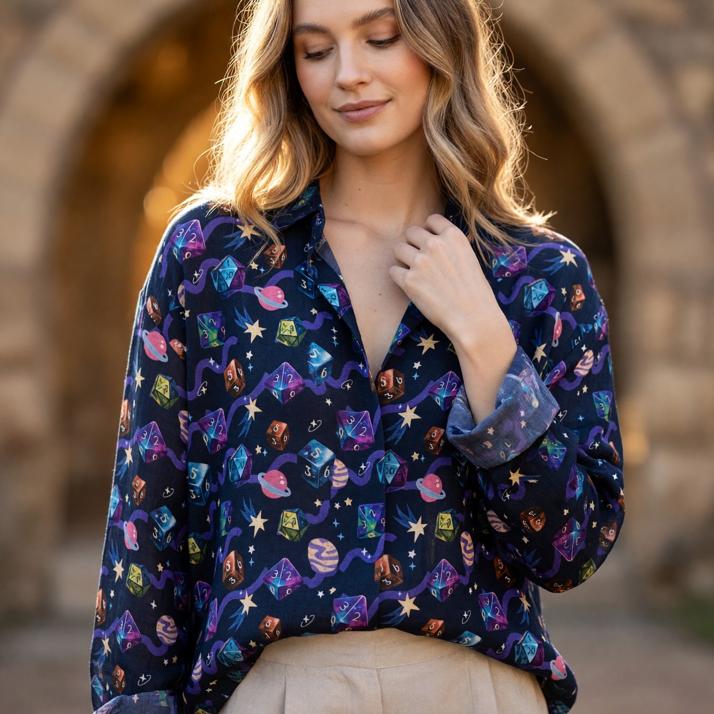 Dice Linen Shirt - Cosmic Space RPG Gaming Apparel