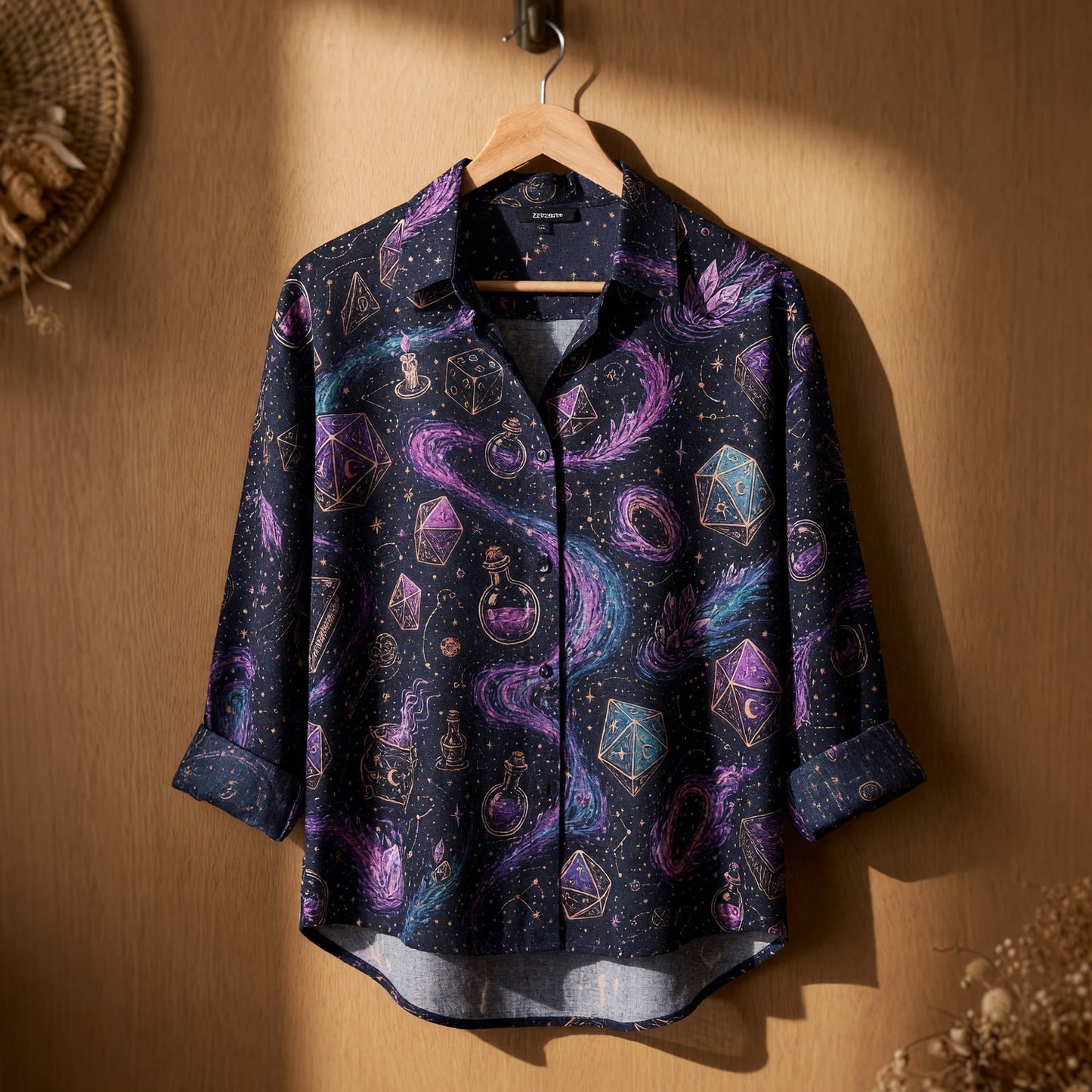Fantasy RPG Dice Linen Shirt - Cosmic Mystic Wizard Apparel