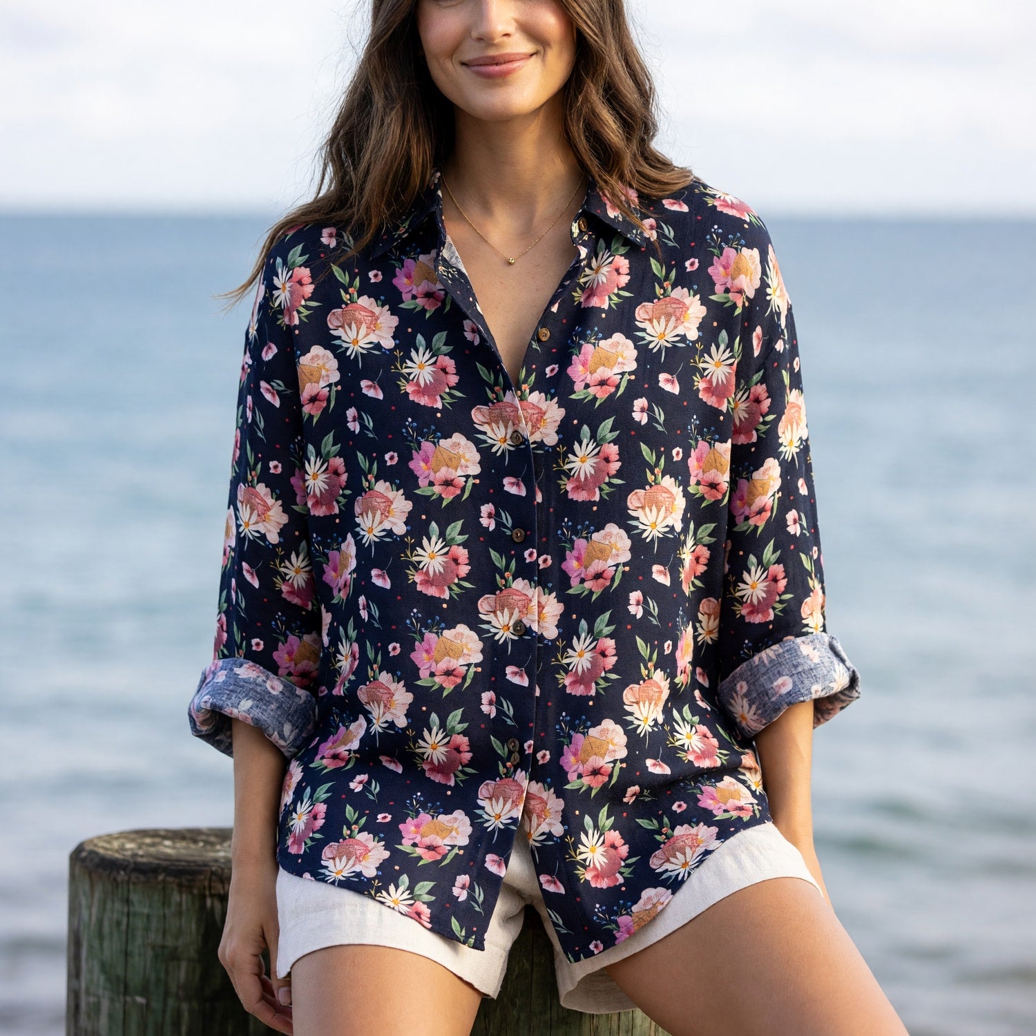 Floral Dice Linen Shirt - Romantic Gamer Pattern