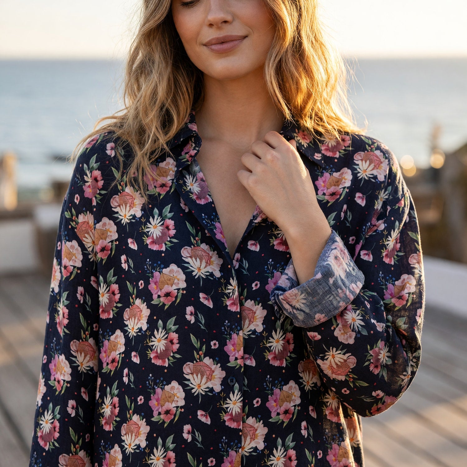 Floral Dice Linen Shirt - Romantic Gamer Pattern