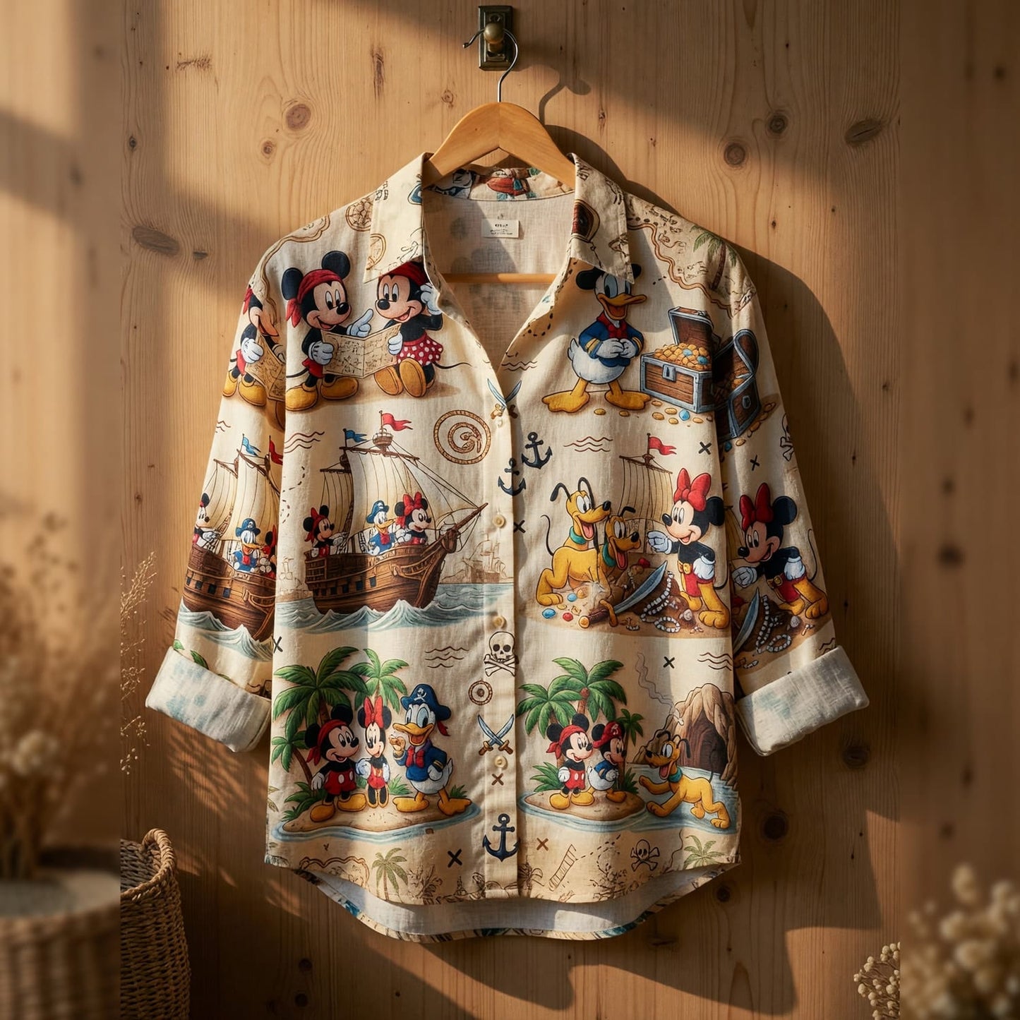 Pirate Mouse Linen Shirt - Vintage Treasure Map Adventure