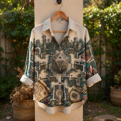 Fantasy Dungeon D20 Linen Shirt - Fantasy RPG Temple Adventure