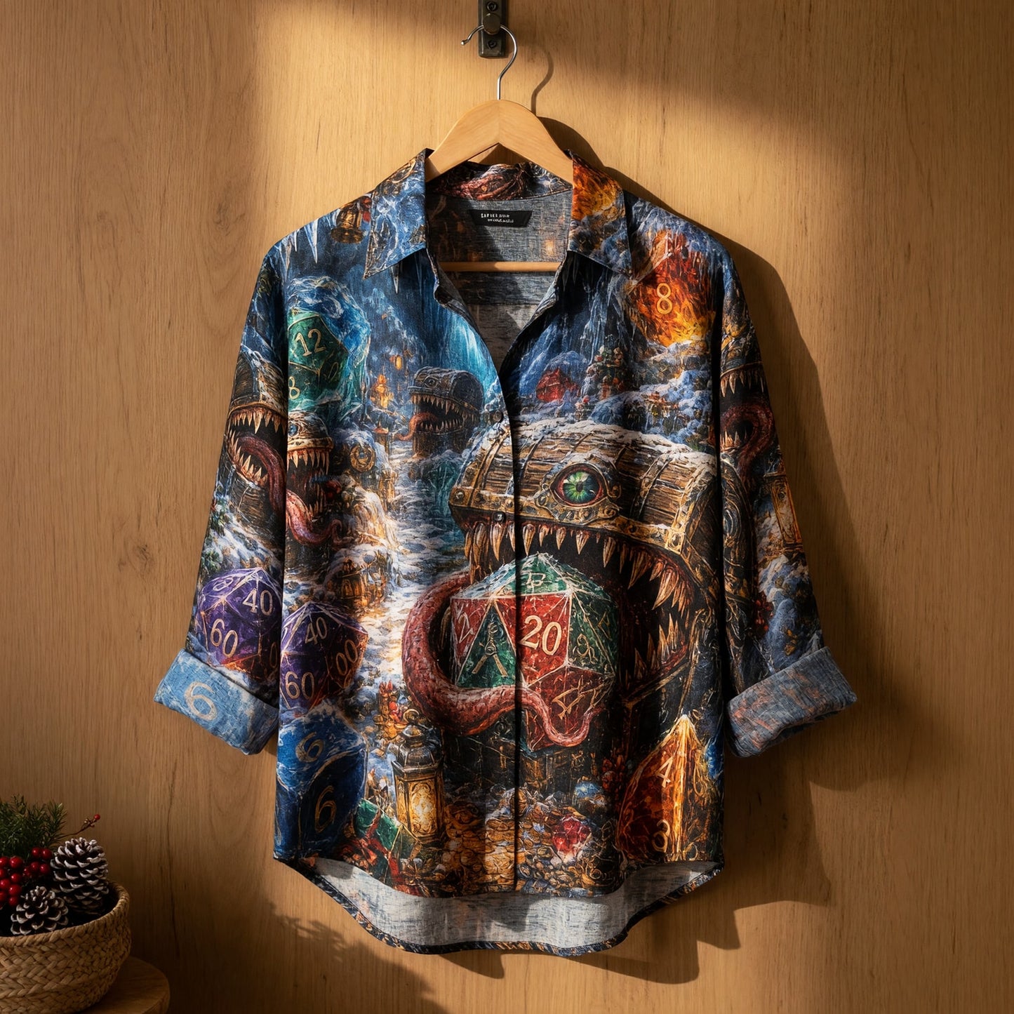 Christmas Mimic Linen Shirt - Fantasy Dice Holiday Apparel