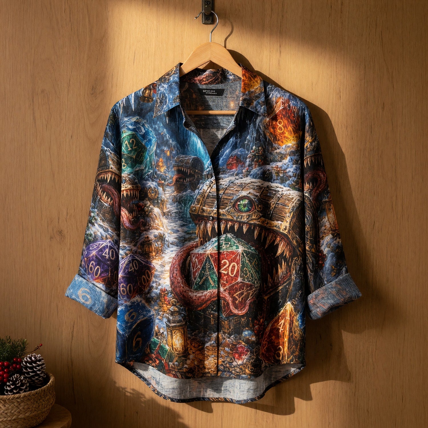 Christmas Mimic Linen Shirt - Fantasy Dice Holiday Apparel