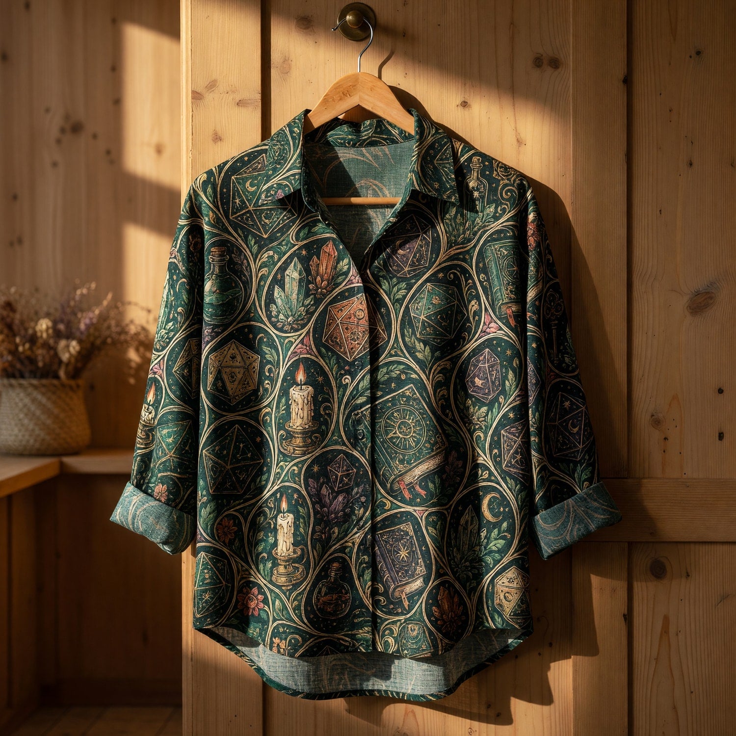 Fantasy Dungeon Mystic Dice Linen Shirt - Celestial Fantasy Apparel