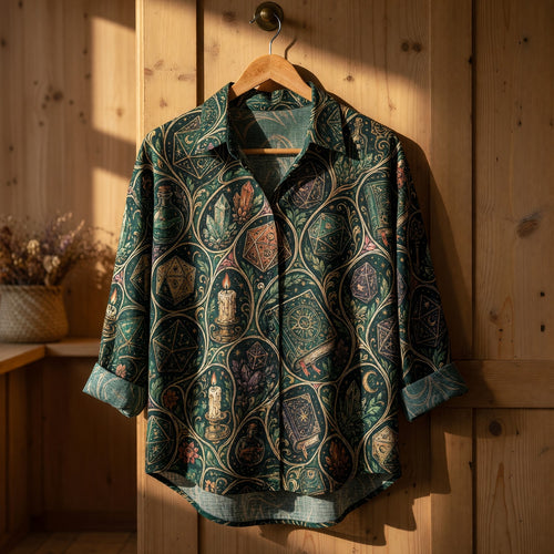 Fantasy Dungeon Mystic Dice Linen Shirt - Celestial Fantasy Apparel