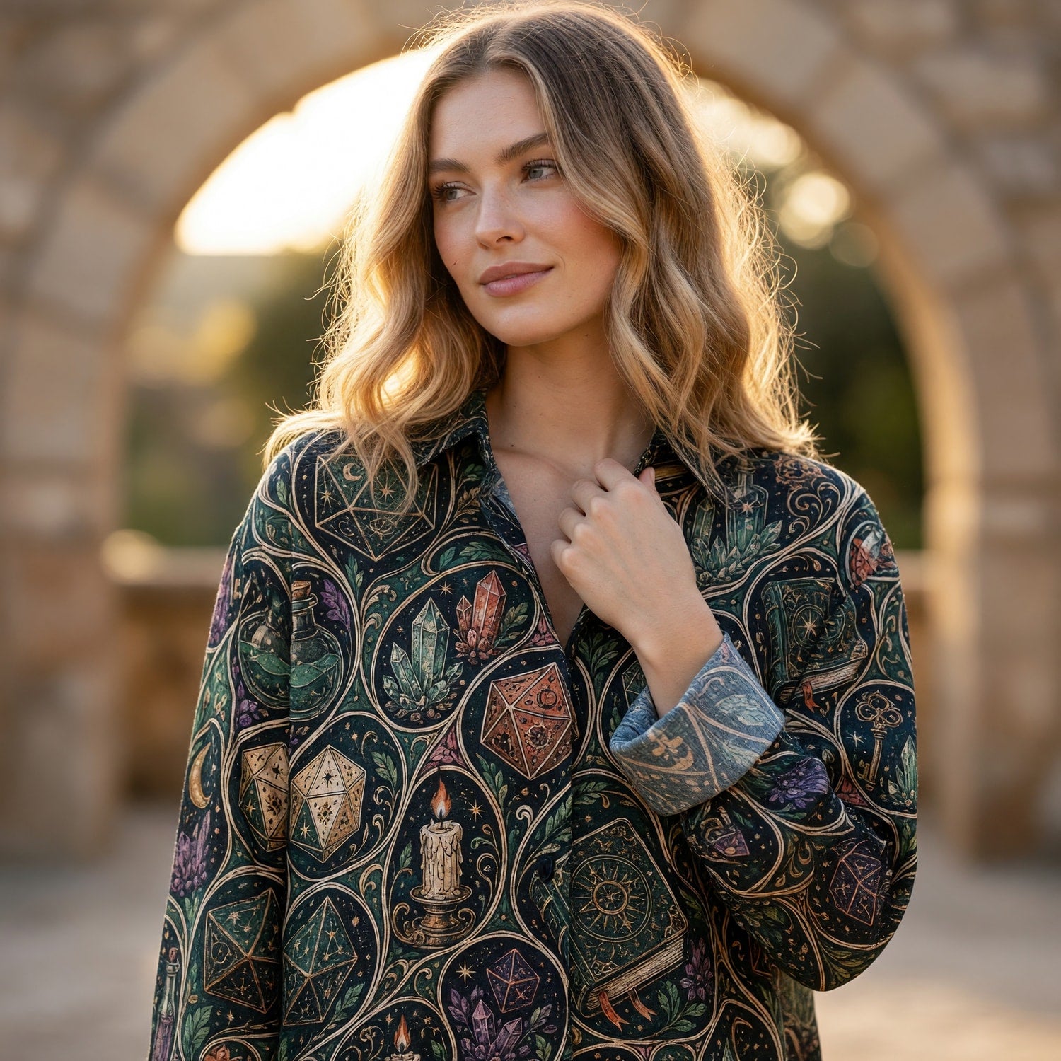 Fantasy Dungeon Mystic Dice Linen Shirt - Celestial Fantasy Apparel