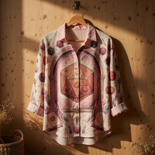 Celestial D20 Fantasy Dungeon Linen Shirt - Mystic Fantasy RPG