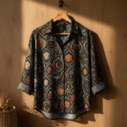 Witchy Dice Linen Shirt - Mystic Occult RPG Pattern