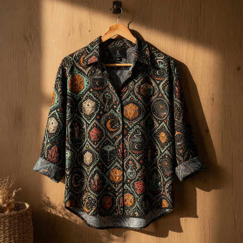 Witchy Dice Linen Shirt - Mystic Occult RPG Pattern
