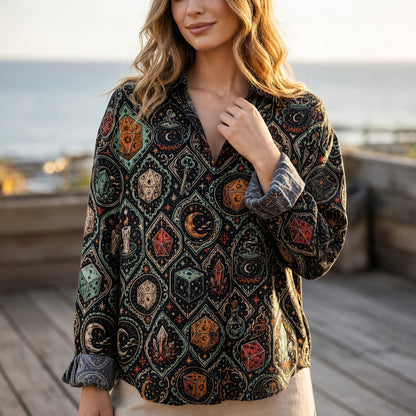 Witchy Dice Linen Shirt - Mystic Occult RPG Pattern