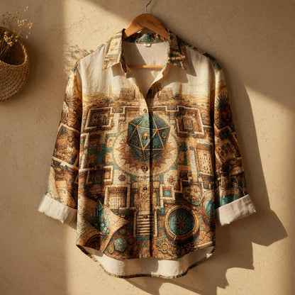 Egyptian Temple Dice Linen Shirt - Fantasy RPG Adventure Map