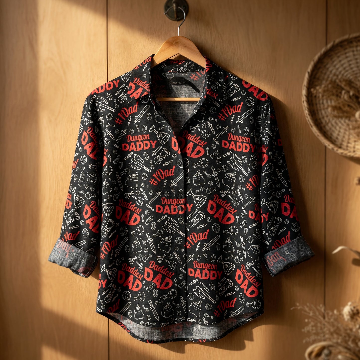 Dungeon Daddy Linen Shirt - Daddest Dad Fantasy Pattern