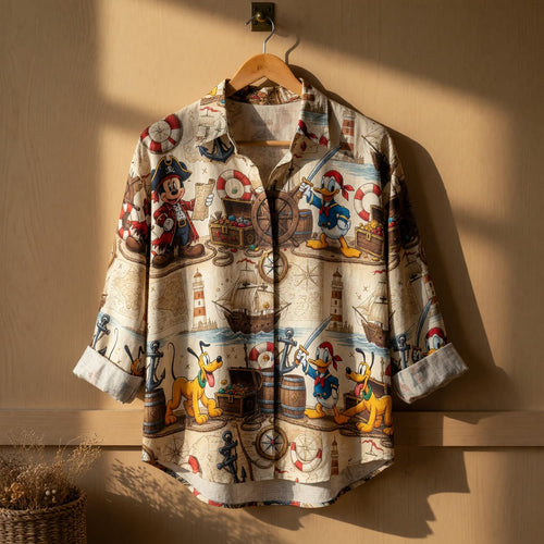 Pirate Mouse Duck Linen Shirt - Pup Nautical Adventure