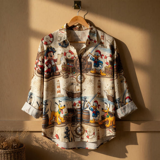 Pirate Mouse Duck Linen Shirt - Pup Nautical Adventure