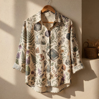 RPG Dice Linen Shirt - Mystic Celestial Witchcraft Pattern