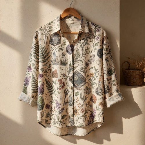 RPG Dice Linen Shirt - Mystic Celestial Witchcraft Pattern
