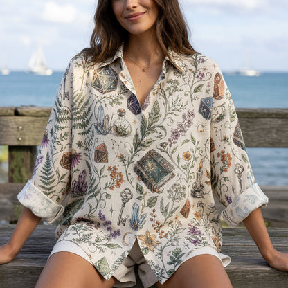 RPG Dice Linen Shirt - Mystic Celestial Witchcraft Pattern