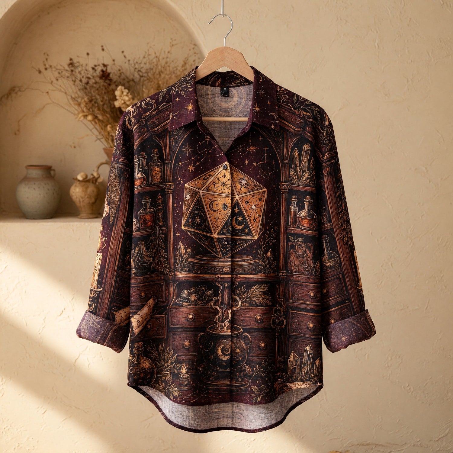 Mystic Celestial D20 Linen Shirt - Occult Alchemy Fantasy Apparel