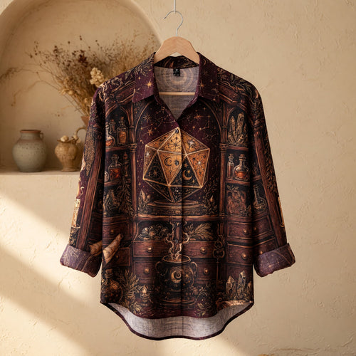 Mystic Celestial D20 Linen Shirt - Occult Alchemy Fantasy Apparel
