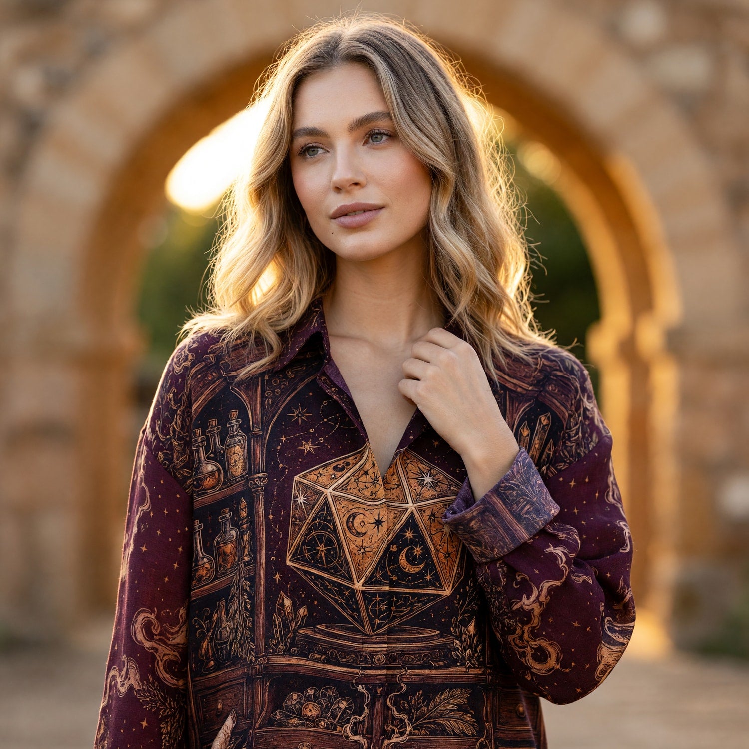 Mystic Celestial D20 Linen Shirt - Occult Alchemy Fantasy Apparel