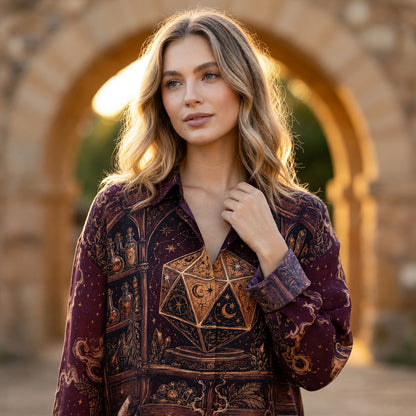 Mystic Celestial D20 Linen Shirt - Occult Alchemy Fantasy Apparel